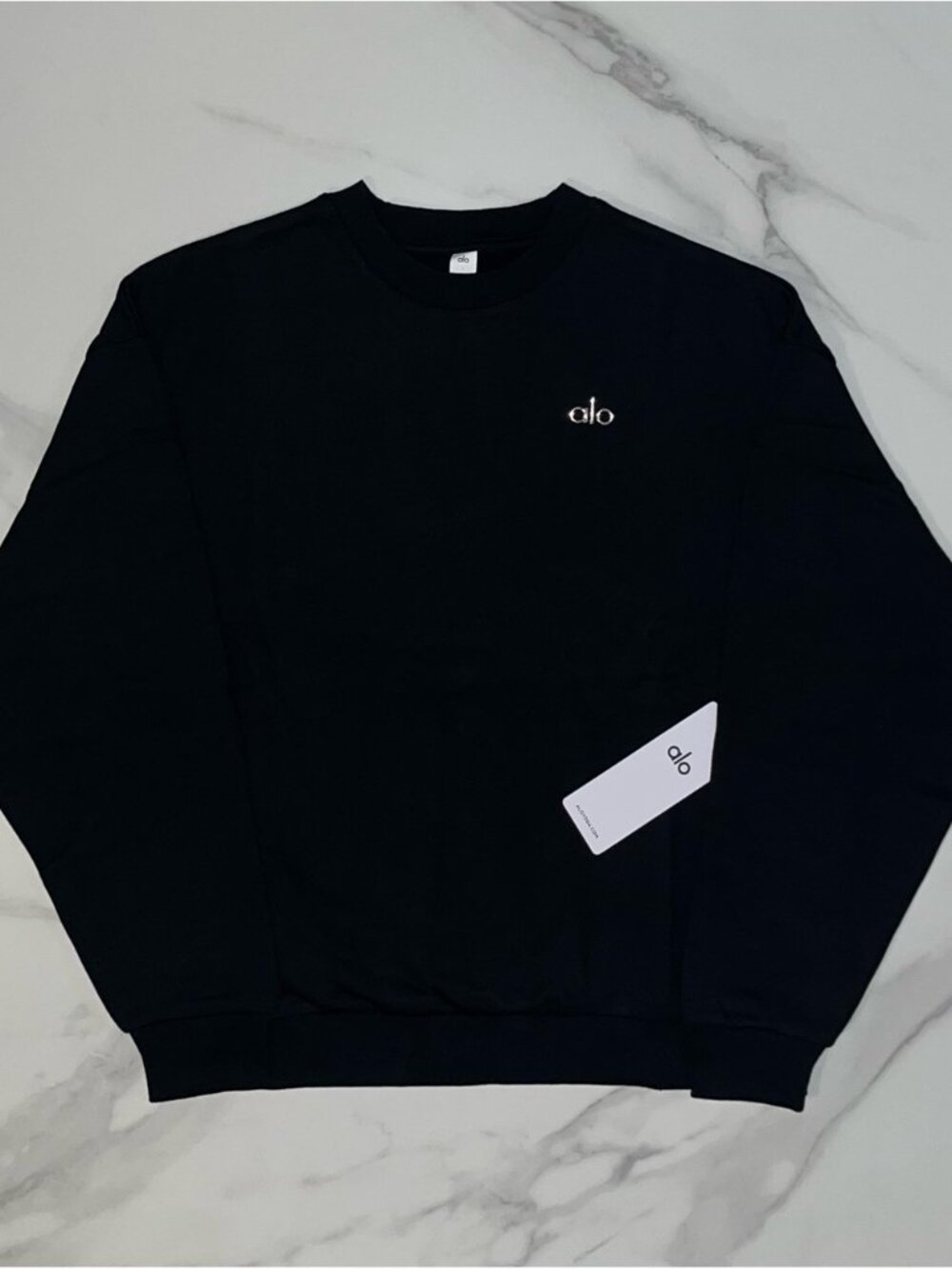 Alo Yoga Accolade Crew Neck Pullover Sweatshirt Black - Picture 1 of 6